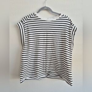 Zara Black and White Striped Short Sleeve Tee